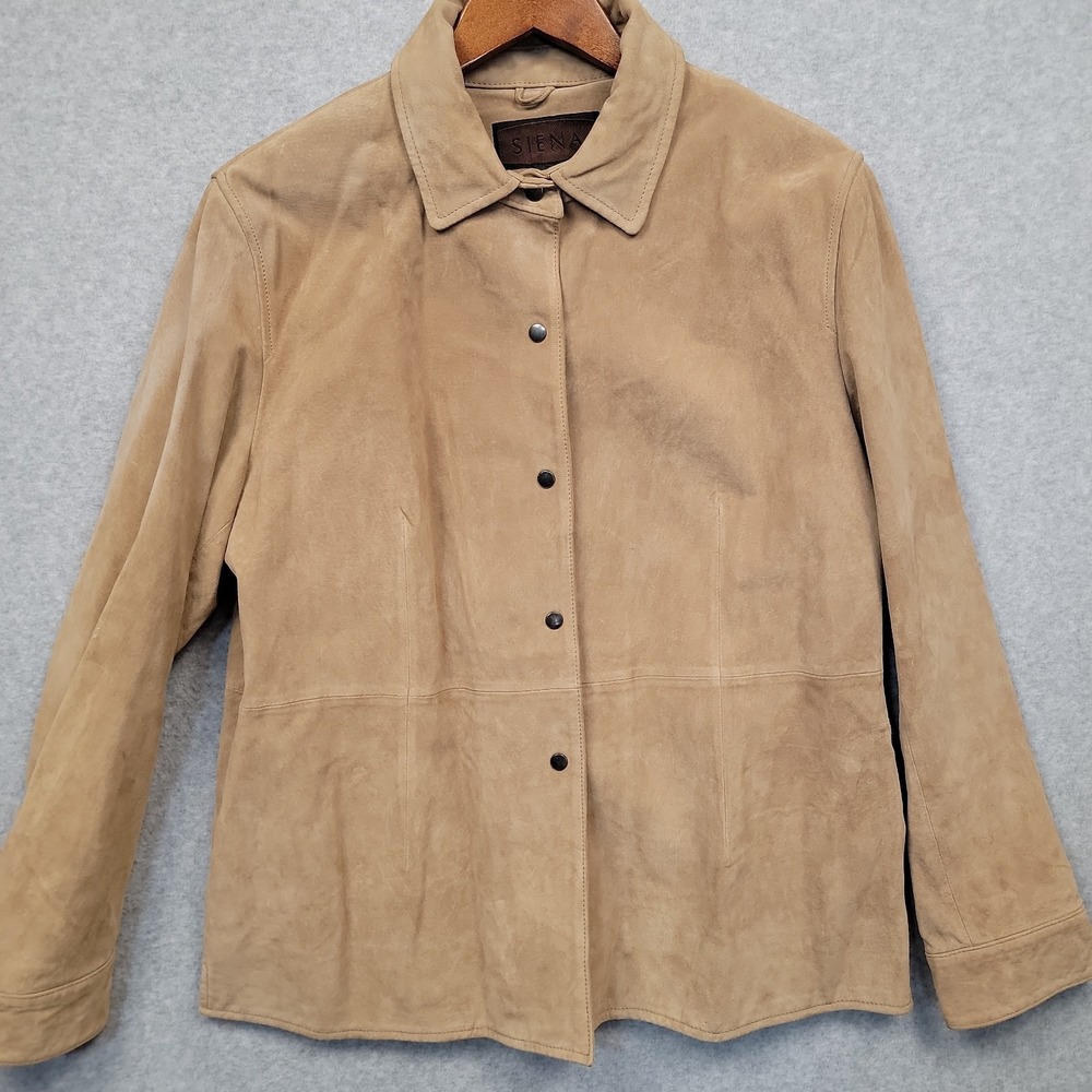Genuine Suede Leather Snap Front Jacket Womens XL Tan Western Rodeo Festival 90s